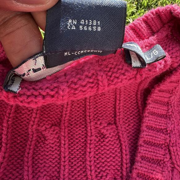 Ralph Lauren Sport Sweater‎ Womens Large Pink Cable Knit V Neck Pullover Cotton - Picture 5 of 9